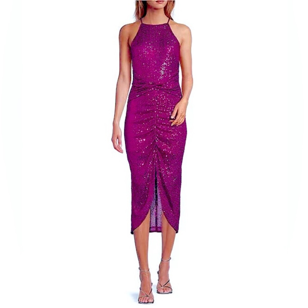 NEW Belle by Badgley Mischka Isabella Sequin Mock
Neck Sleeveless Pencil Dress
